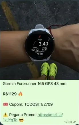 Exemplo real do grupo: Relógio Garmin para corrida