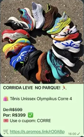 Exemplo real do grupo: Tênis de corrida Olympikus