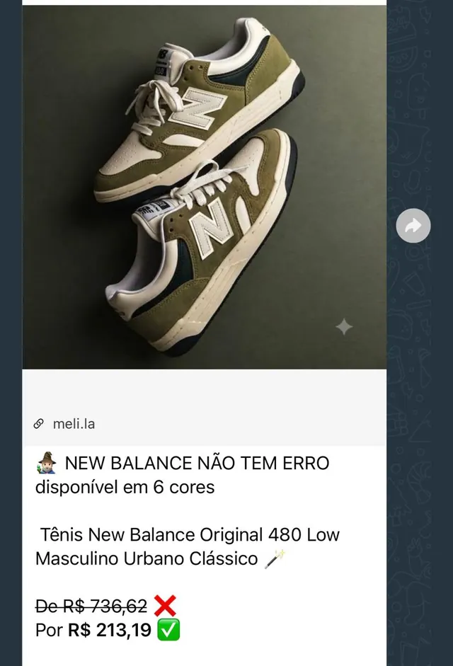 Tenis New Balance 480 de R$736,62 por R$213,19